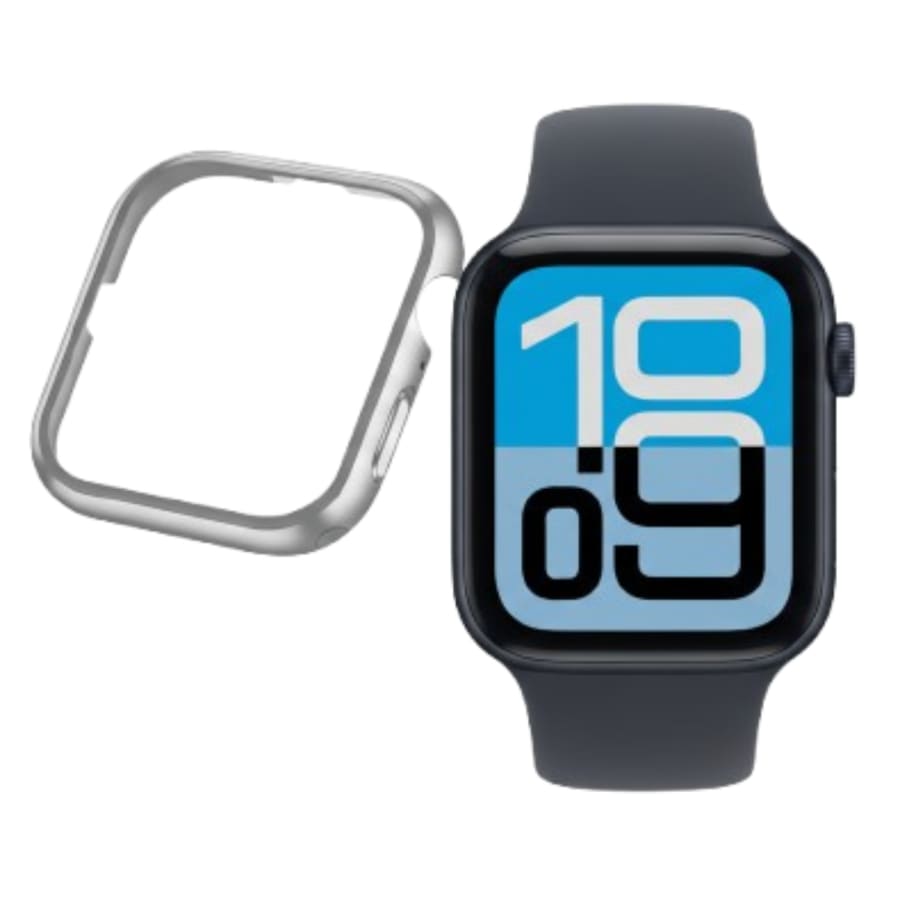 Silver protective case for Apple SE (3rd gen) 44mm watch, featuring a screen protector and durable watch protection.