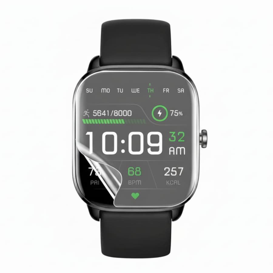 Six clear hydrogel screen protectors for Amazfit Bip U Pro smartwatch, providing durable protection and a smooth touch experience.
