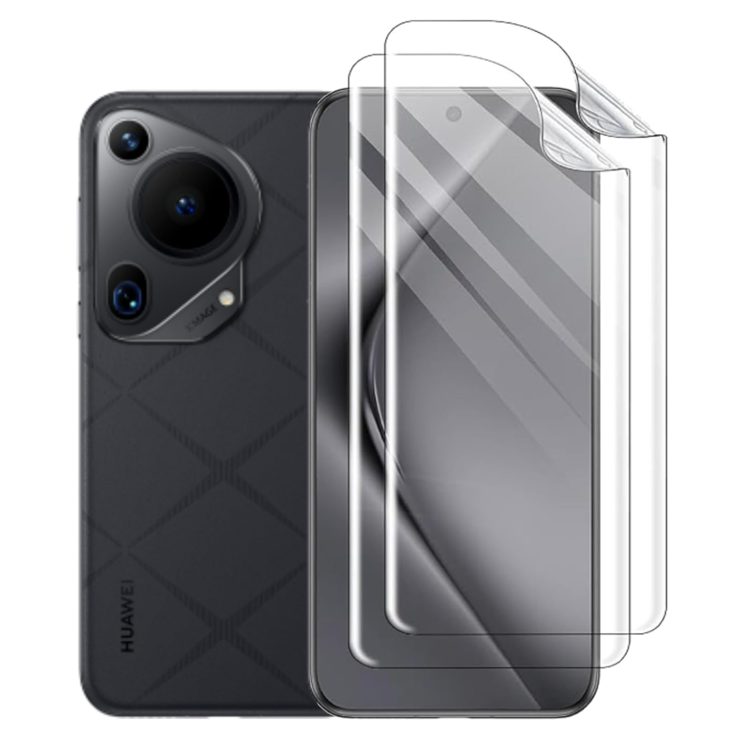 Hydrogel screen protector for Huawei Pura70 Pro+ 2024 by 9eight5, showing the clear, flexible film installed on the phone screen.