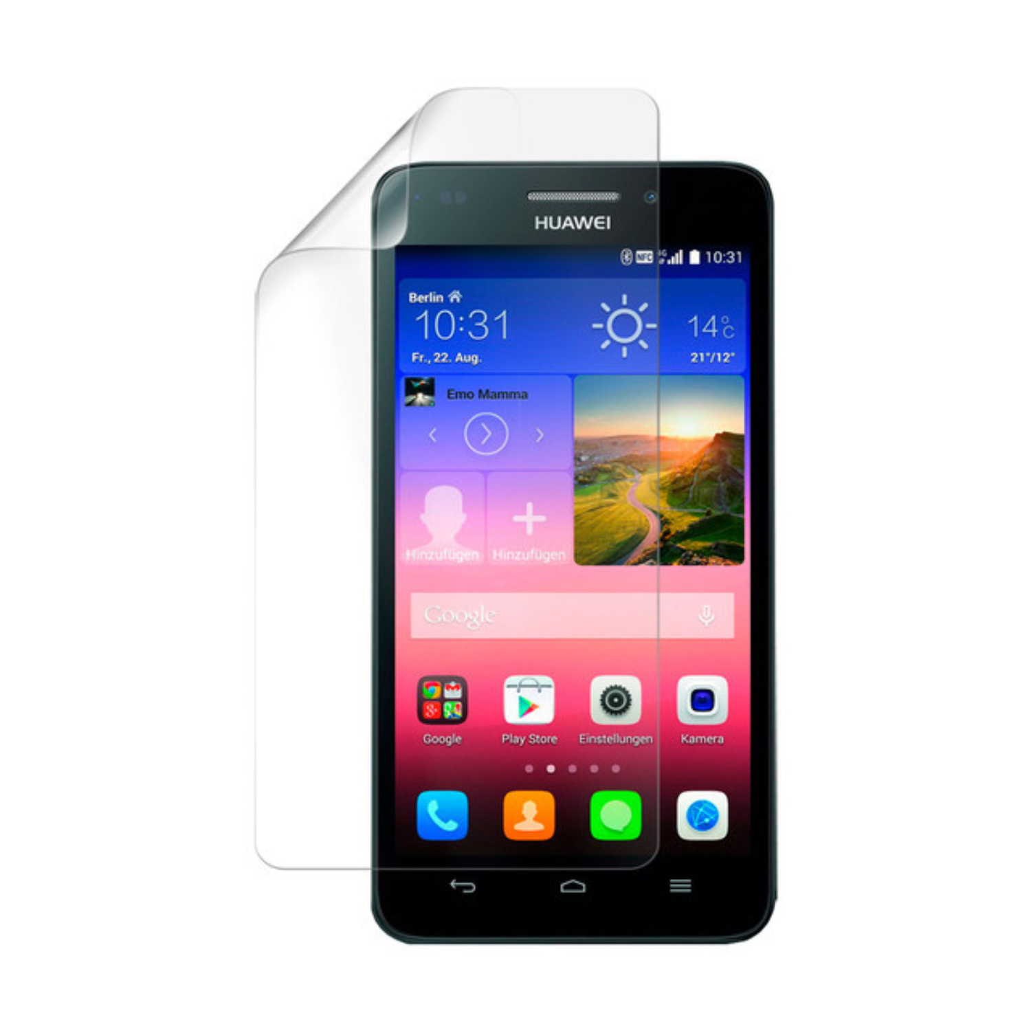 Hydrogel screen protector for Huawei Ascend Y550 2014 by 9eight5, showing a clear, flexible film ready for application.