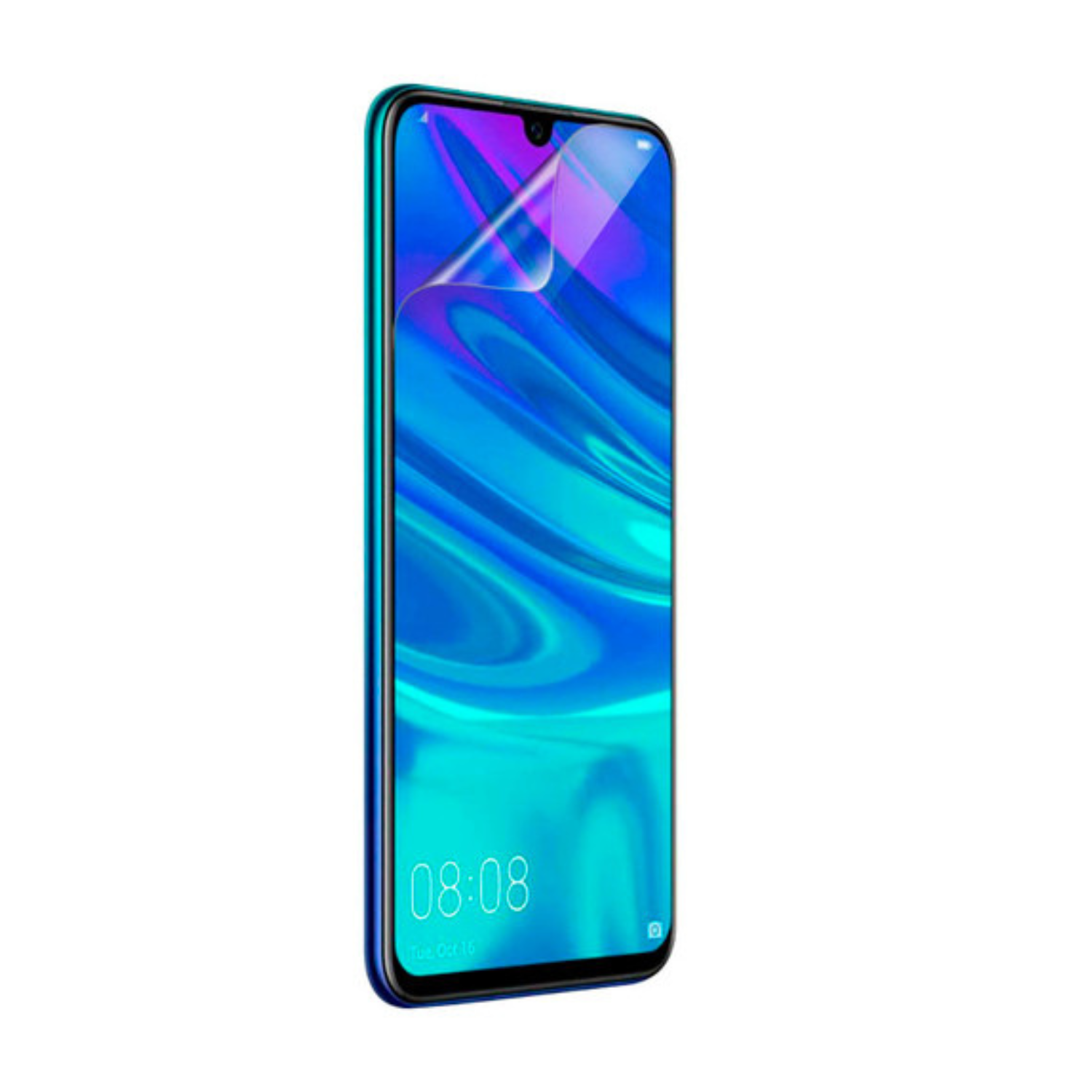 9eight5 Hydrogel screen protector for Huawei P Smart 2020, pack of 2, showing clear, flexible film fitting smartphone screen