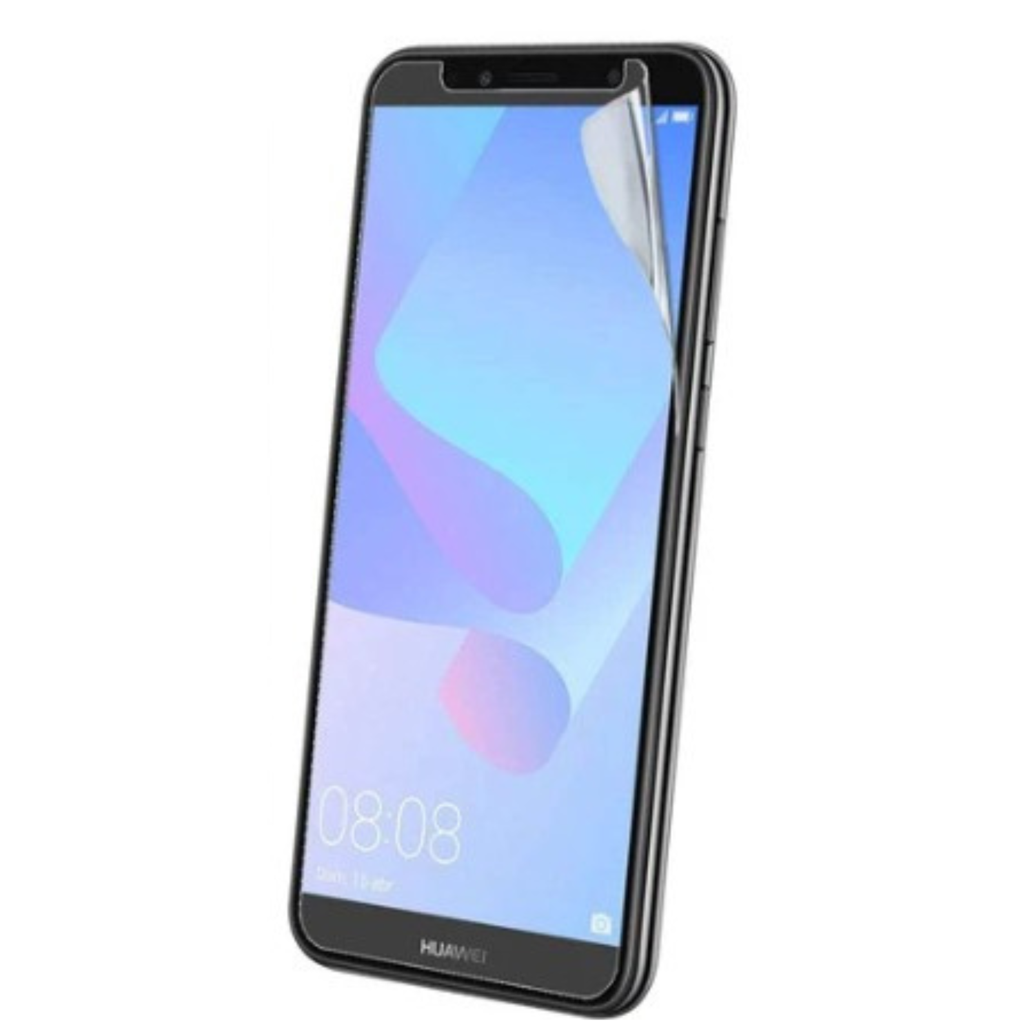 Hydrogel screen protector for Huawei Y6 2018 by 9eight5, showing the clear, flexible film covering the phone screen.
