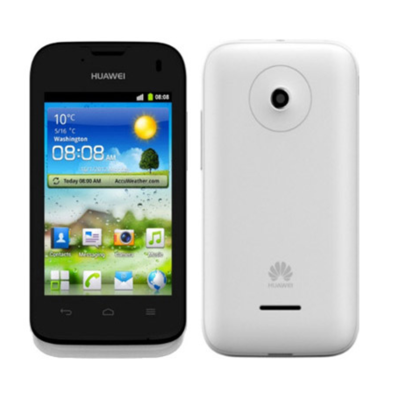 Two 9eight5 hydrogel screen protectors for Huawei Ascend Y210D smartphone, showing clear, flexible film with protective edges.