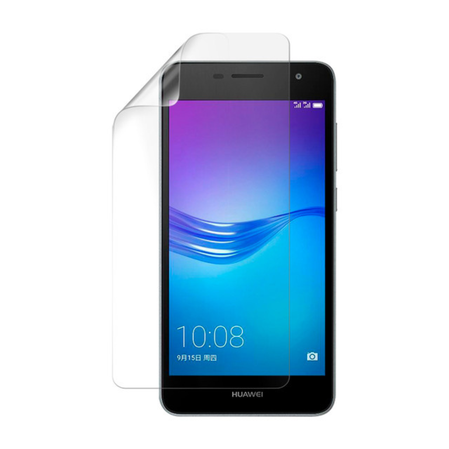 Hydrogel screen protector for Huawei Enjoy 6 by 9eight5, showing a clear, flexible film covering a smartphone screen.