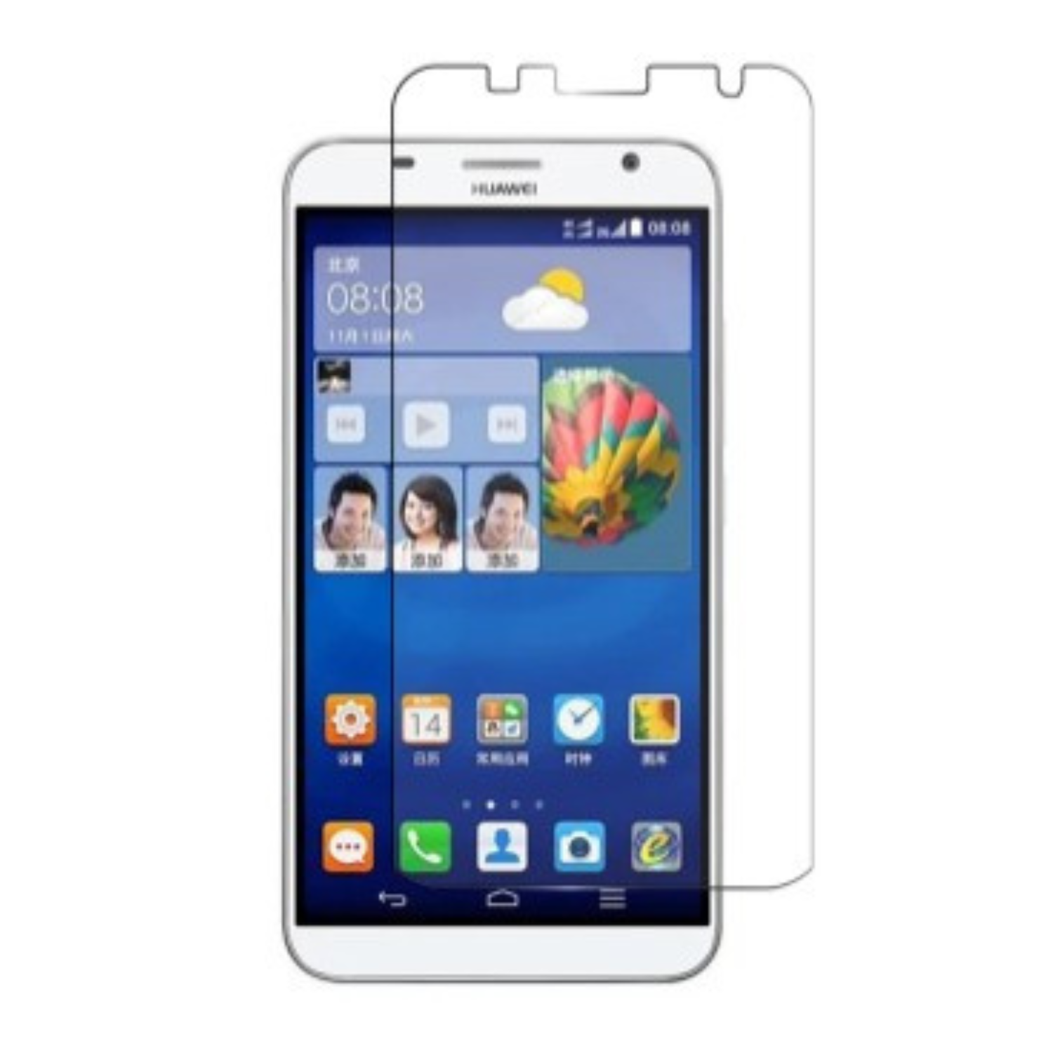 Hydrogel screen protector for Huawei Ascend GX (2014) by 9eight5, showing the clear, flexible film fitting over the phone screen.