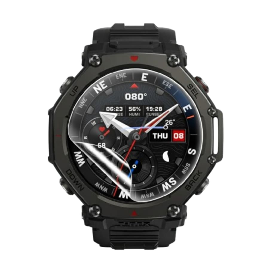Six hydrogel screen protectors for Amazfit T-Rex 3 Pro 48mm smartwatch, designed to safeguard the watch screen.