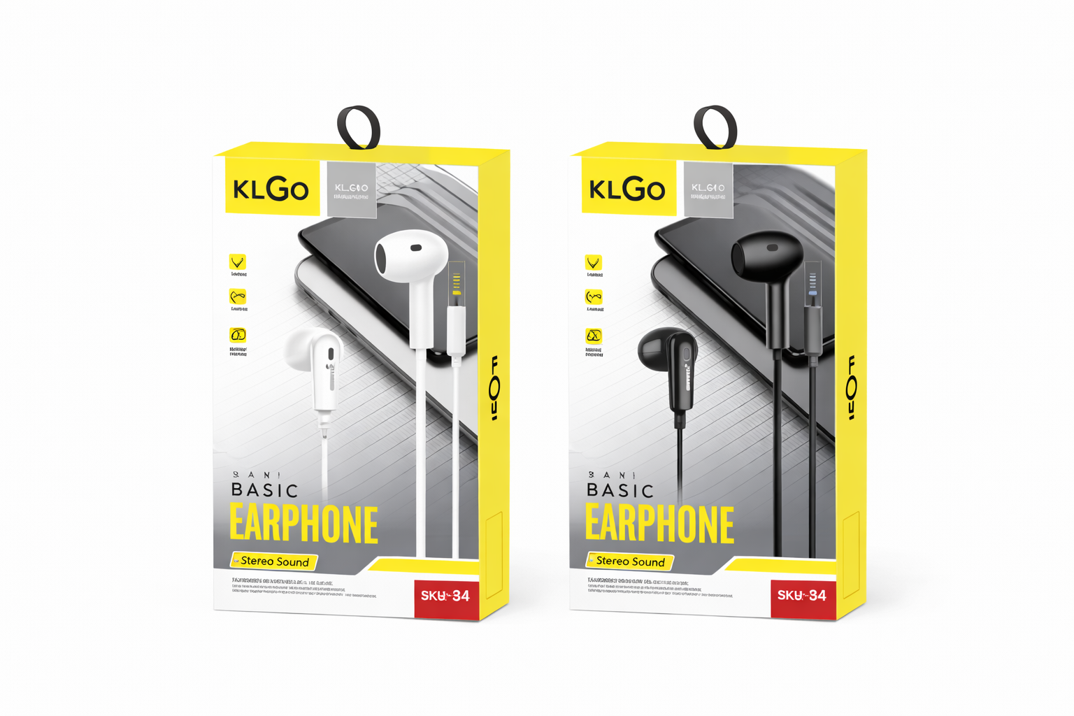 Nest & Stem Homewares Frankly Cotton KLGO wired in-ear earphones with white cotton cable and sleek black earbud design.