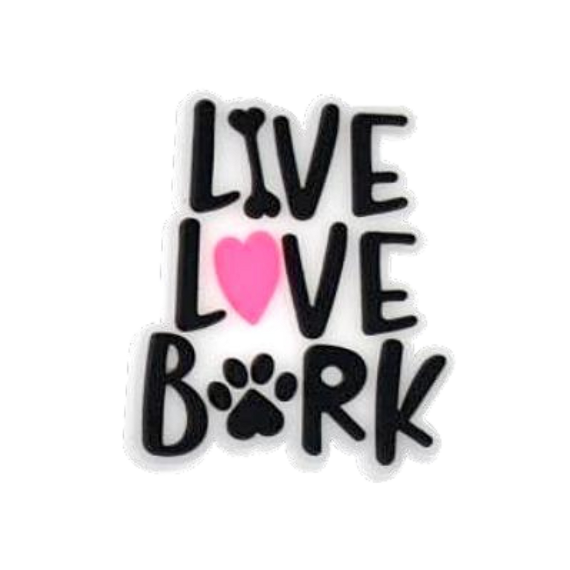 Walkieez WALK-itz Live Love Bark charm featuring a playful dog design on a colorful keychain accessory.