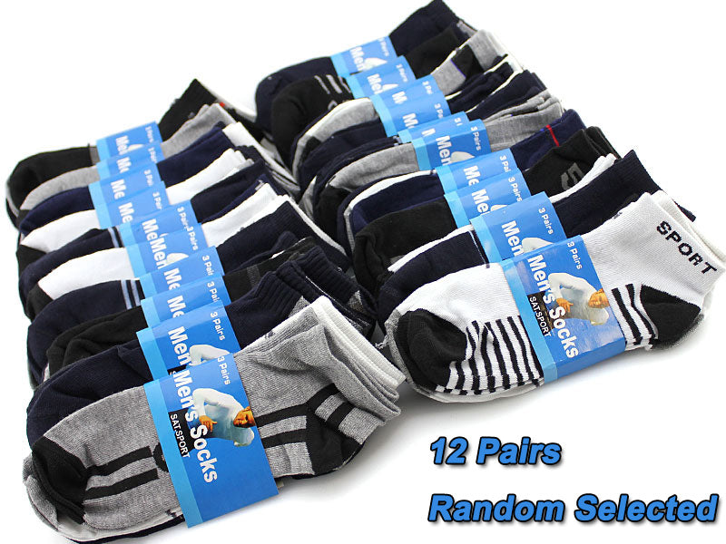 Men's thin sports ankle socks in a 12-pack from dealonline.co.nz, comfortable and breathable athletic sock set.
