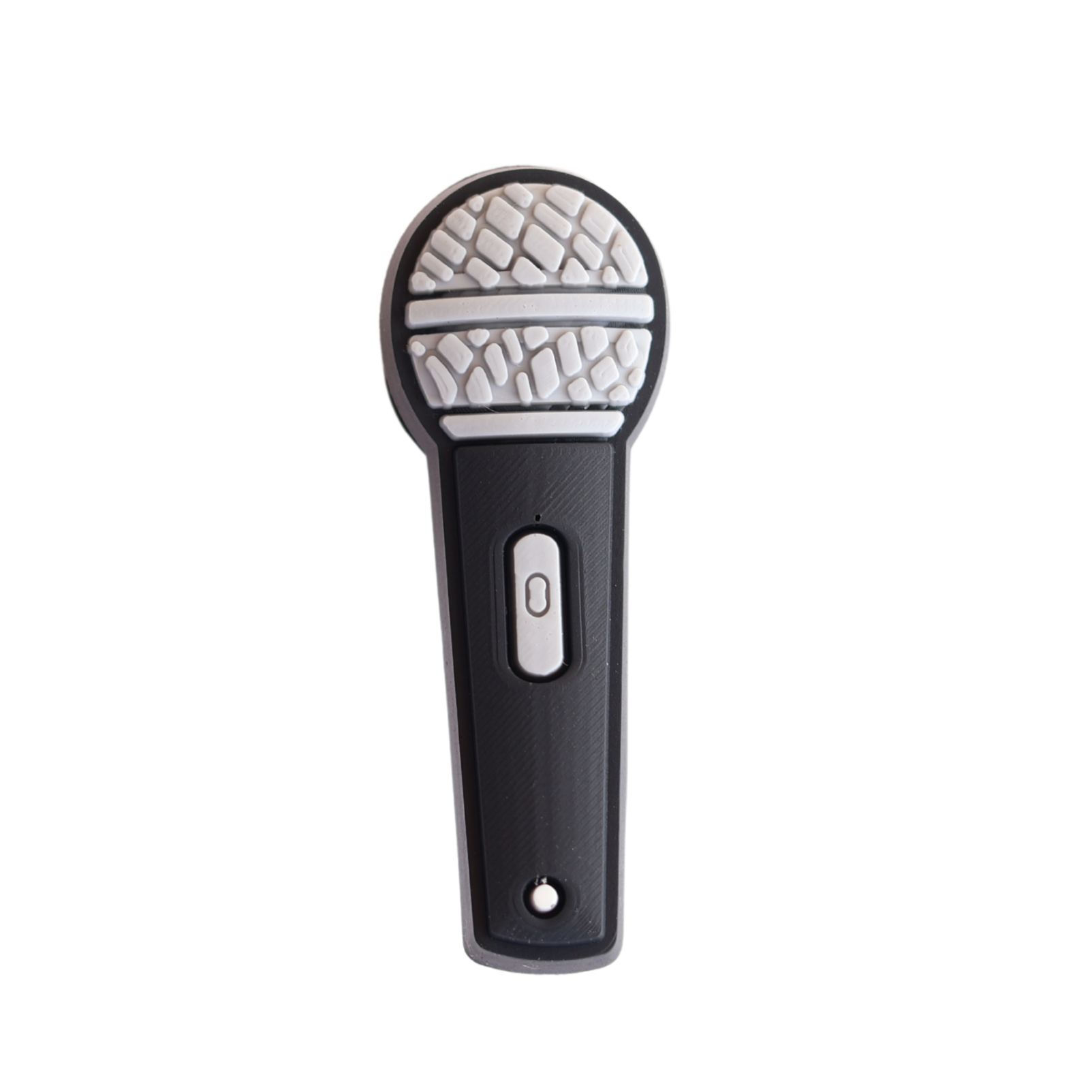 Walkieez WALK-itz microphone charm hanging on a keychain, featuring a miniature microphone design in bright colors.