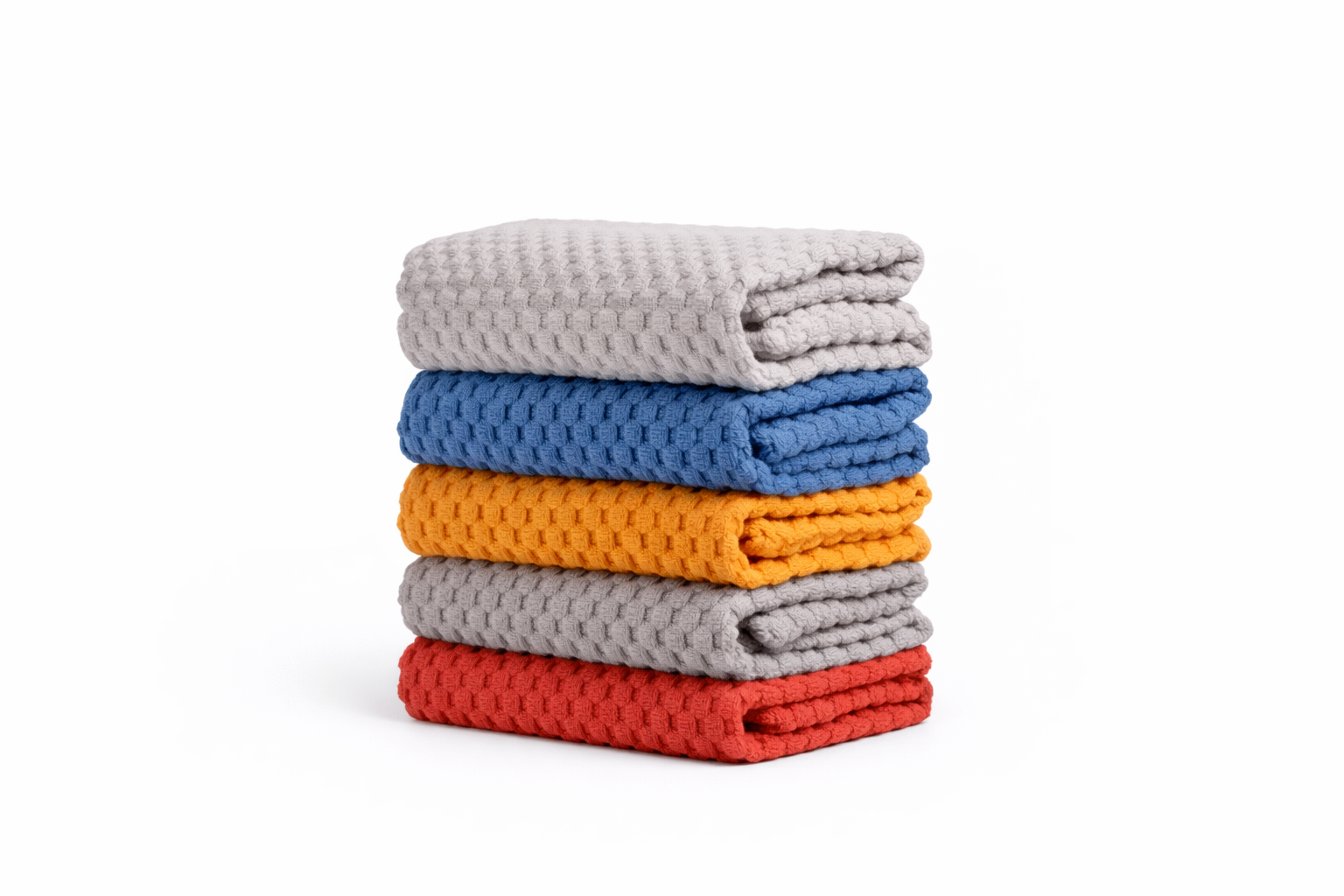 Set of five Nest & Stem Homewares cotton microfiber ribbed cleaning cloths, versatile for kitchen and home cleaning tasks.