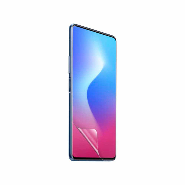 Hydrogel screen protector for Nubia X by 9eight5, showing transparent film with rounded edges and precise cutouts for the device screen.