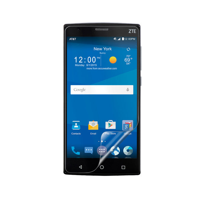 Two 9eight5 Hydrogel Screen Protectors for ZTE Zmax 2, showing clear, flexible protectors with easy installation features.