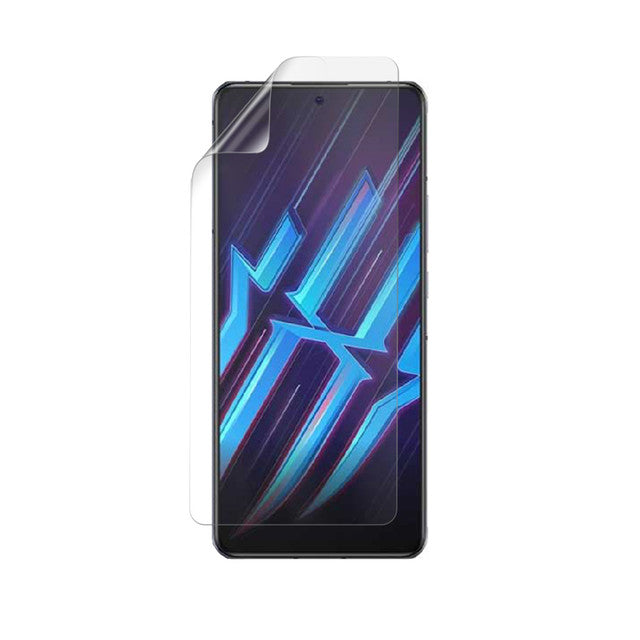 Hydrogel screen protector for Nubia RedMagic 6R smartphone, clear and flexible by 9eight5, shown installed on the device.
