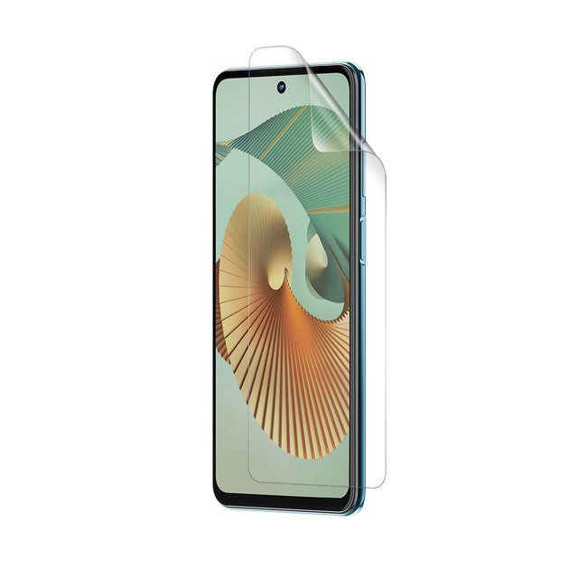 Hydrogel screen protector for ZTE Blade V40 by 9eight5, showing the clear, flexible film covering the phone screen.
