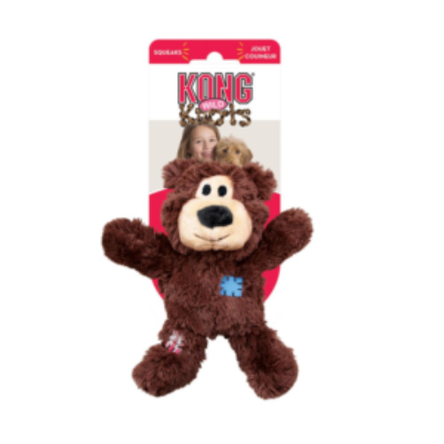 KONG Wild Knots BB Bears XL dog toy in assorted colors, featuring plush fabric and durable construction for active dogs.