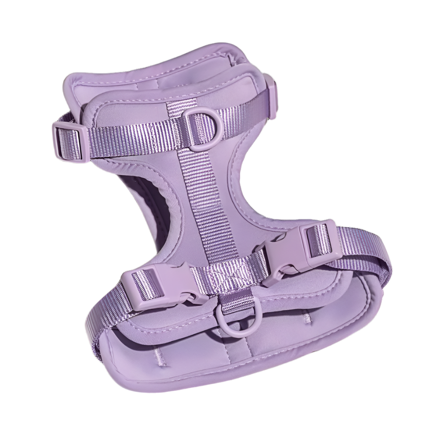 Lilac no-pull dog harness by Walkieez, adjustable nylon harness for dogs, featuring a secure clip and comfortable fit.