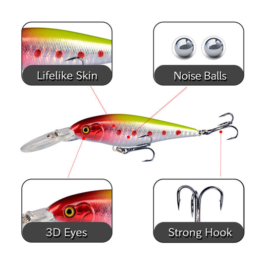 10 Pack Fishing Lures Hard Baits, 3D Eyes Minnow Fishing Lures 11cm 10.5g dealonline.co.nz