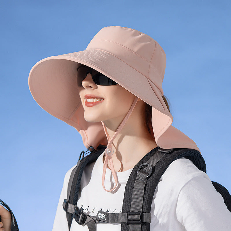 Pink wide brim sun hat from dealonline.co.nz, outdoor fishing and hiking bucket cap with UV protection.