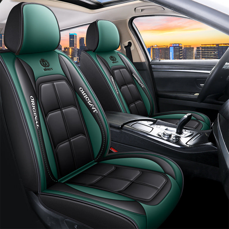 Faux leather car seat cover set for 5-seater, includes front and rear cushions, premium quality by dealonlinenz