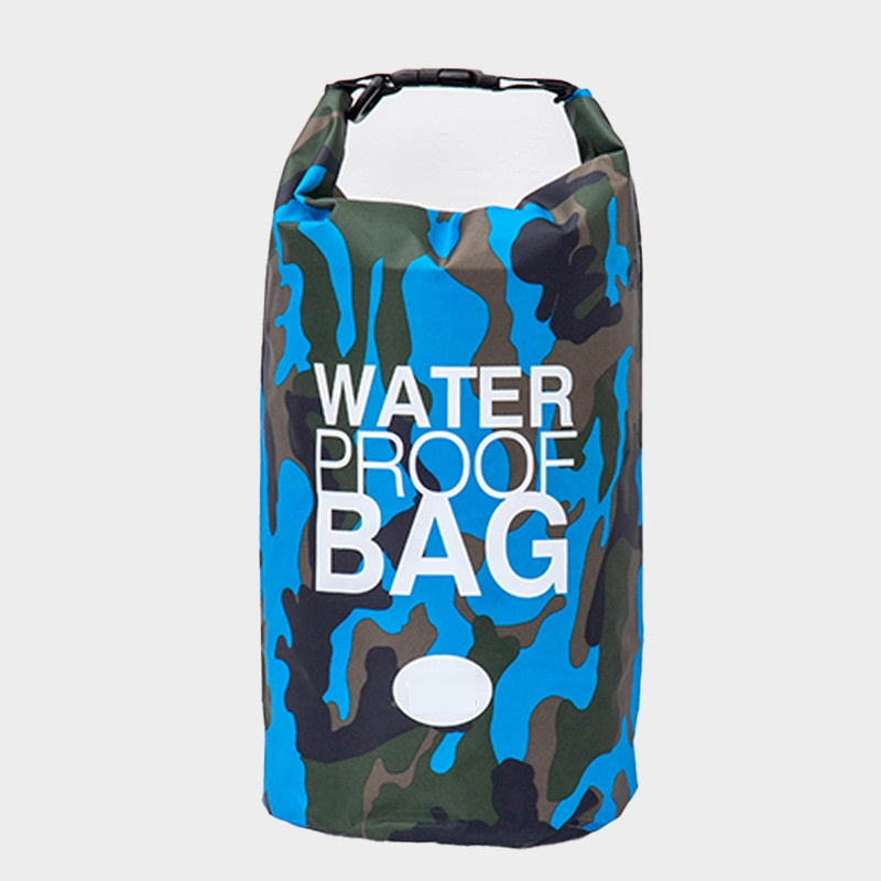 ECOTREK waterproof dry bag in 15L, 20L, or 30L with shoulder strap, ideal for outdoor storage and water-resistant gear protection.