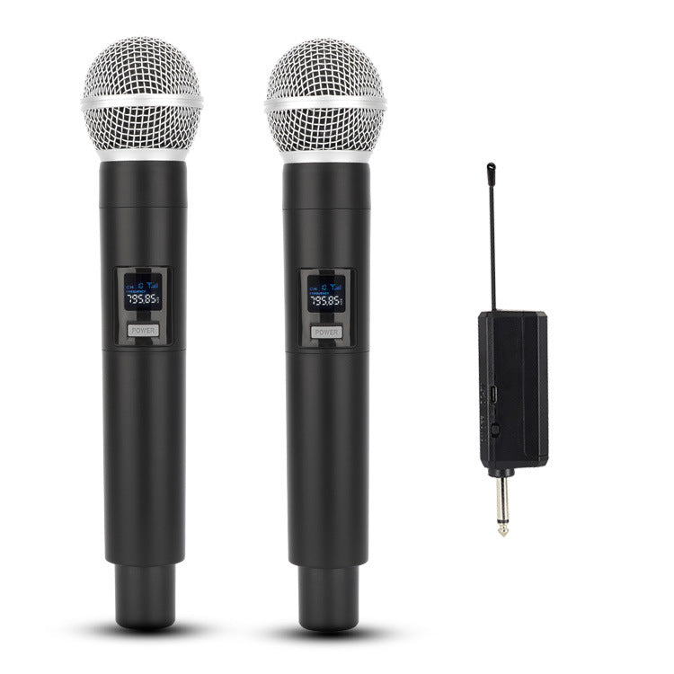 Wireless microphones with receiver and rechargeable batteries, ideal for karaoke, offering 100 ft range from dealonline.co.nz