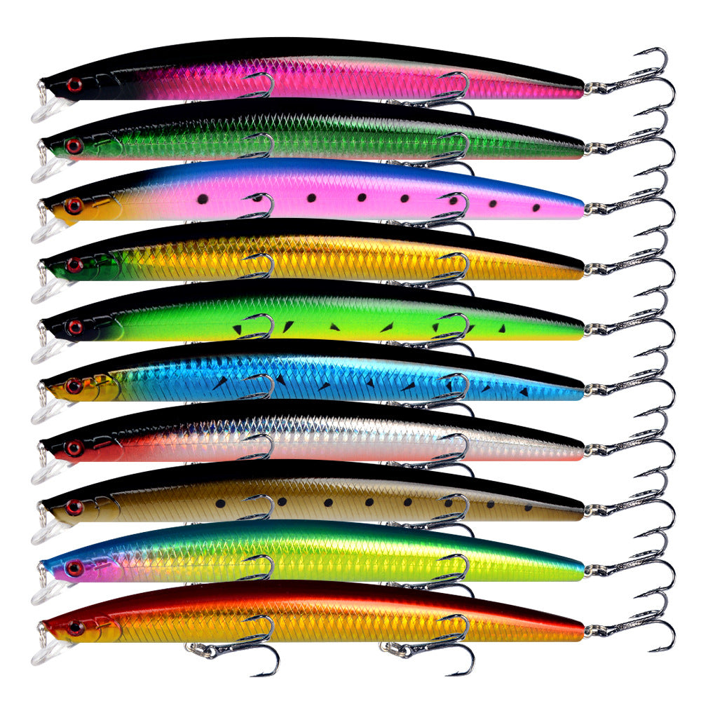 Large dealonlinenz fishing lures set with 10 lifelike hard bait lures, 18cm length, treble hooks for freshwater or saltwater fishing.