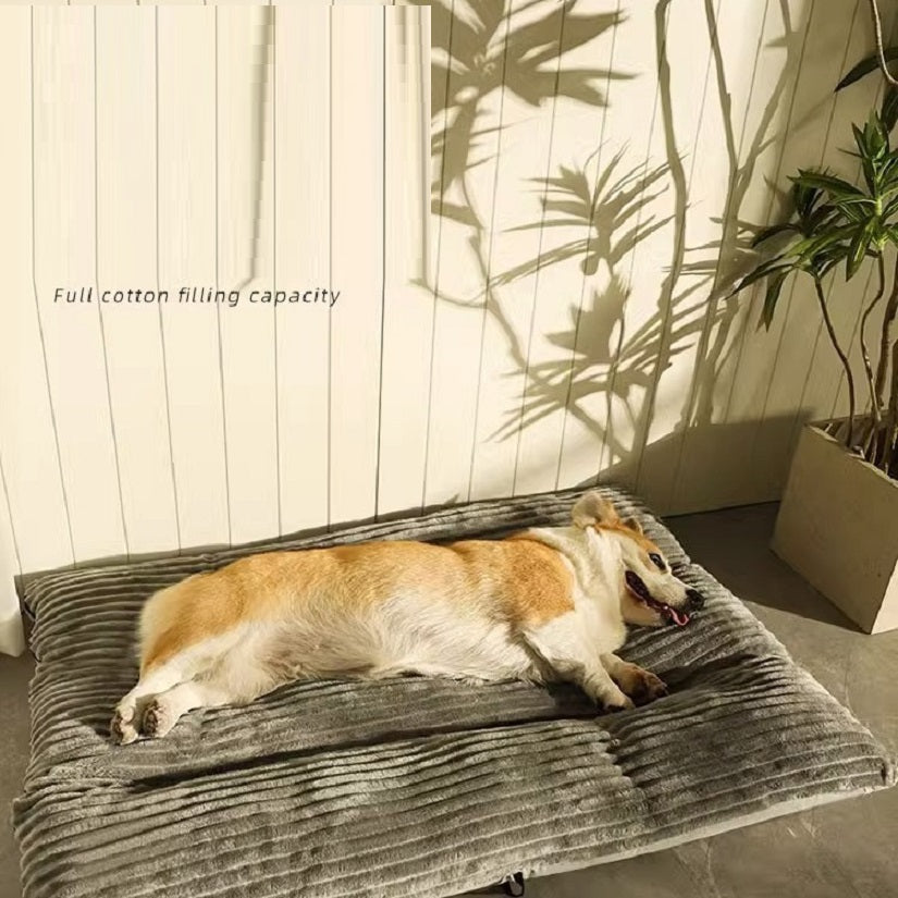 XL soft fleece fabric pet bed with plush cushioning, ideal for small to large pets, in neutral color for cozy comfort.