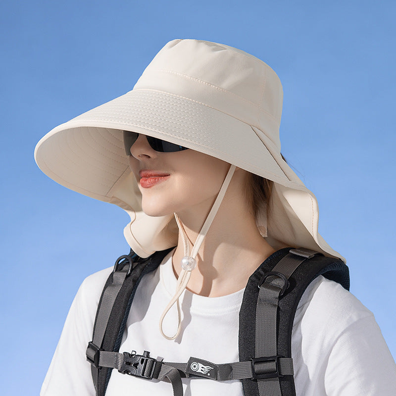 Beige wide brim sun hat from dealonline.co.nz with UV protection, ideal for outdoor fishing and hiking activities.