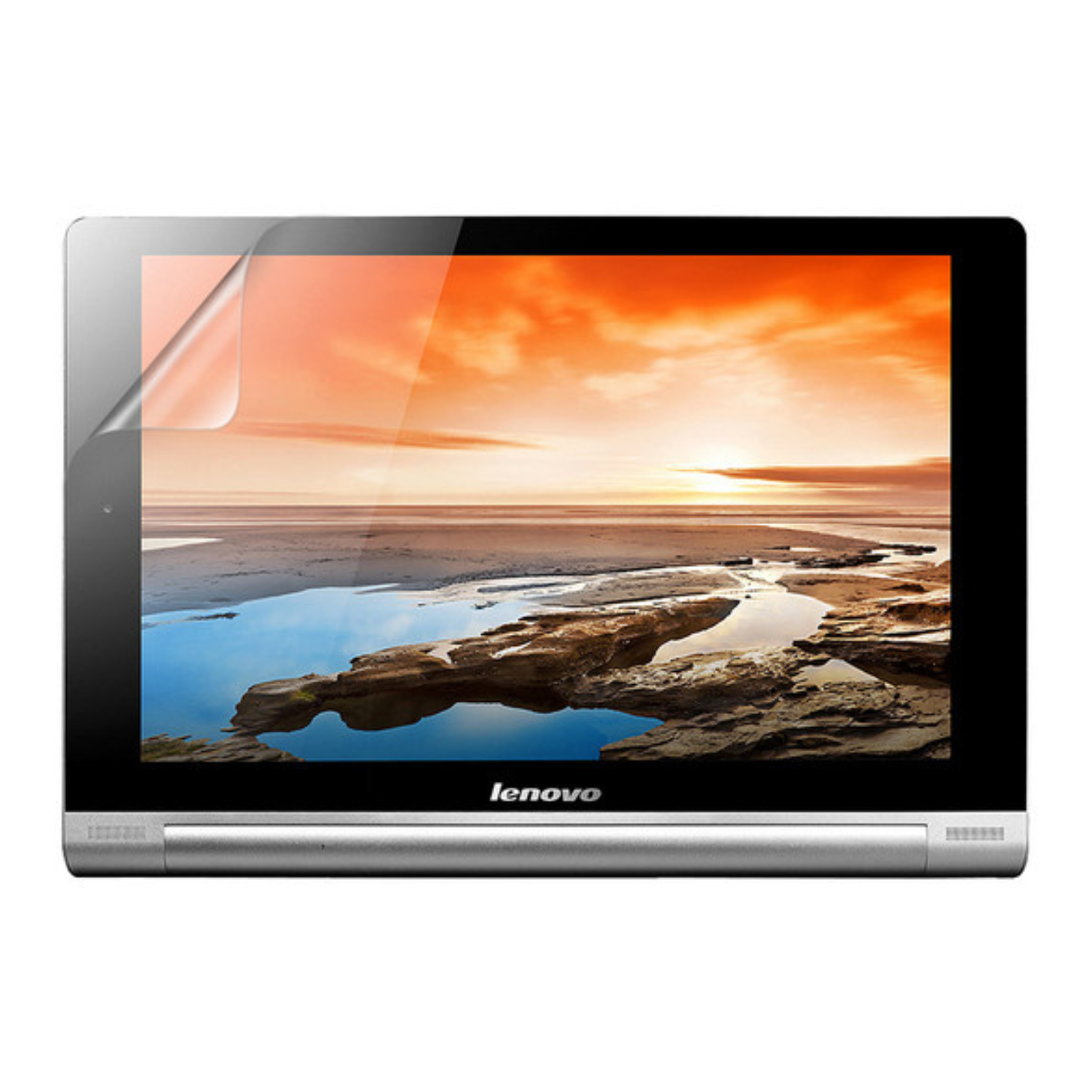 Two clear hydrogel screen protectors for Lenovo Yoga Tablet 10 by 9eight5, showing the protective film and packaging.