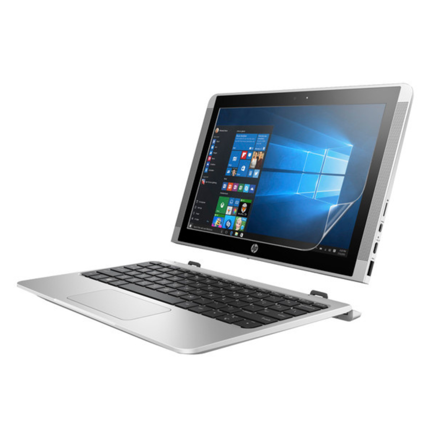 Two clear hydrogel screen protectors for HP x2 10 P002NA tablet, by 9eight5, shown in sealed packaging.