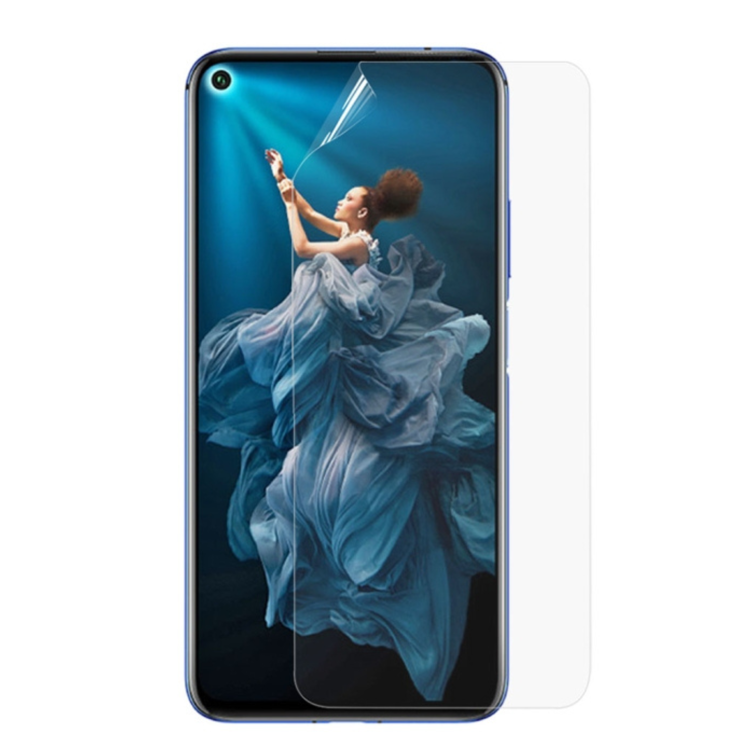 Clear hydrogel screen protector for Honor 20 Pro by 9eight5, showing a close-up of the protective film on the phone screen.