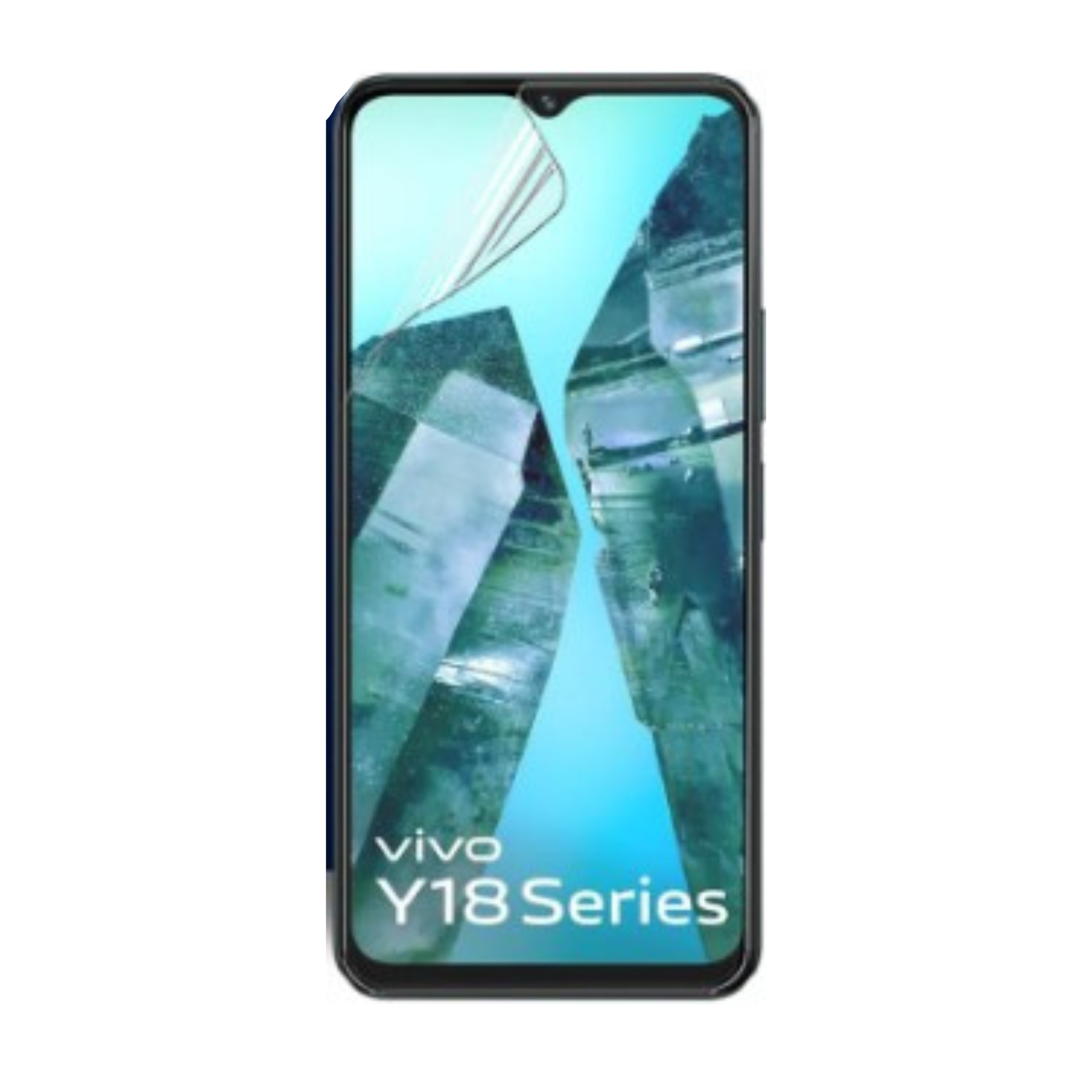 Hydrogel screen protector for Vivo Y18 by 9eight5, showing a transparent, flexible film applied to a smartphone screen.