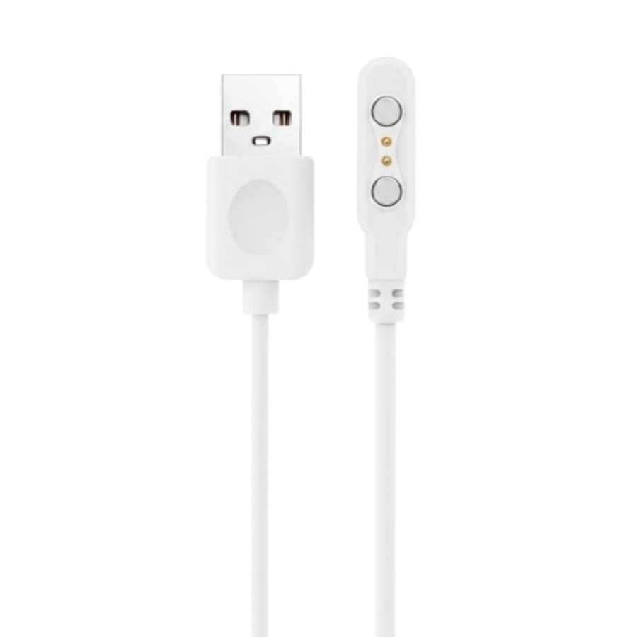 White 1m USB A magnetic charger cable for HiFuture smart watches, showing the magnetic connector and cable details.