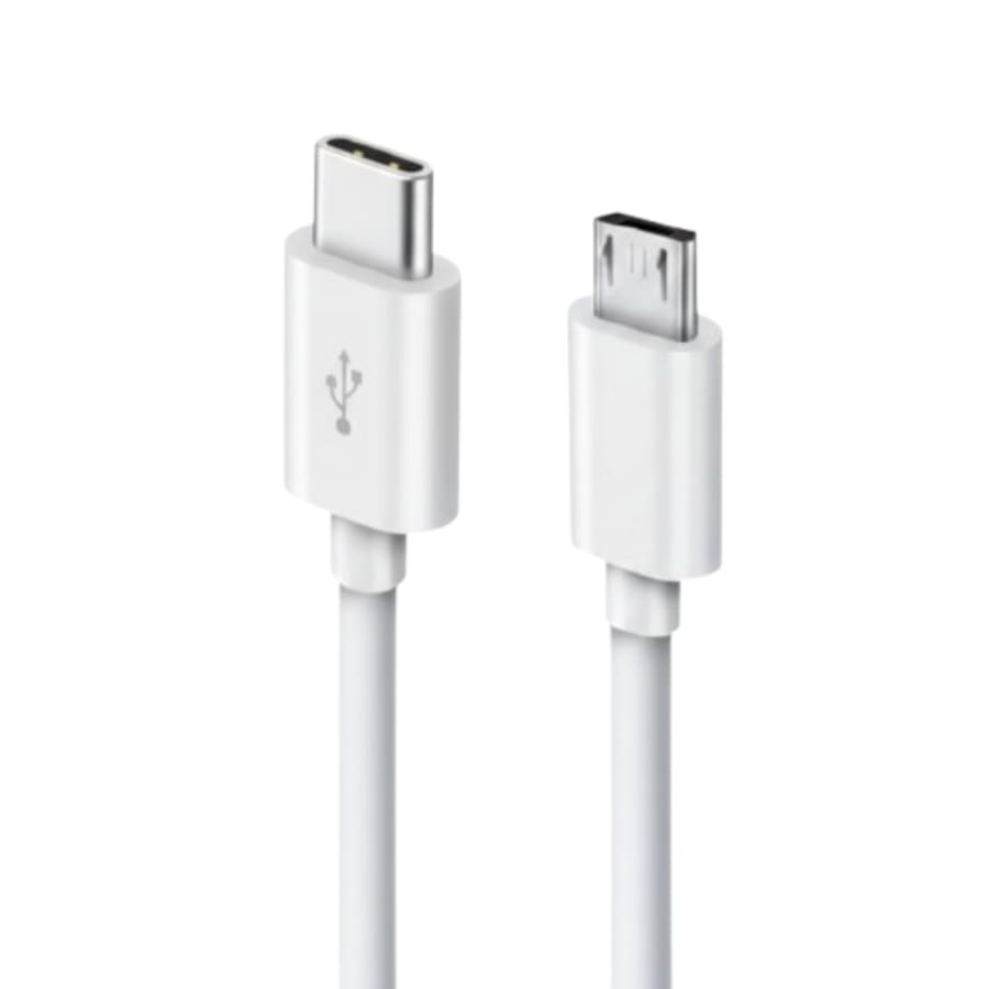 White USB-C to Micro-USB charger cable for Sony SmartWatch 2 and 3, 1 meter long, compatible with Sony smartwatches.
