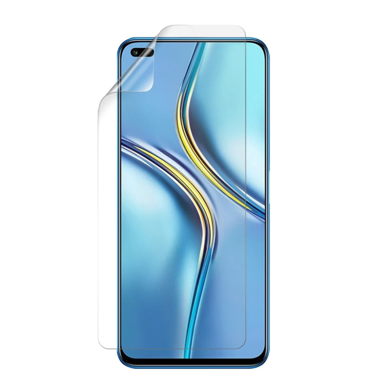 Hydrogel screen protector for Honor X20 by 9eight5, showing the transparent film fitting over the phone screen.