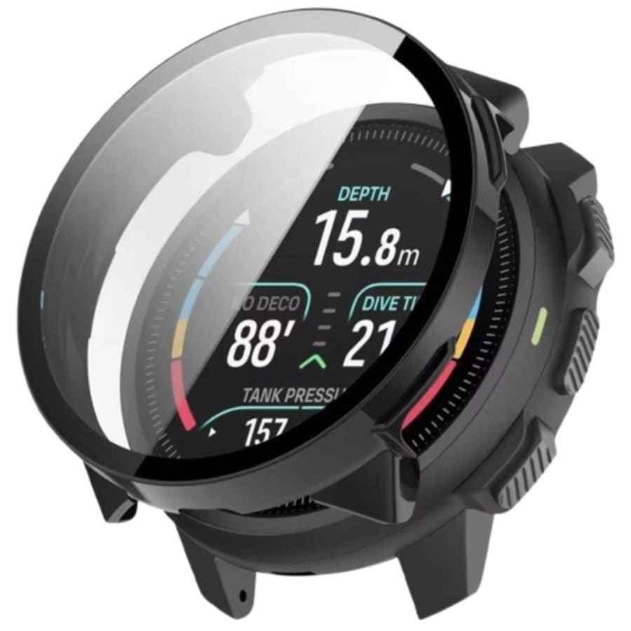 Black Suunto Nautic S watch screen protector in clear protective case, designed to shield and preserve the watch's display.