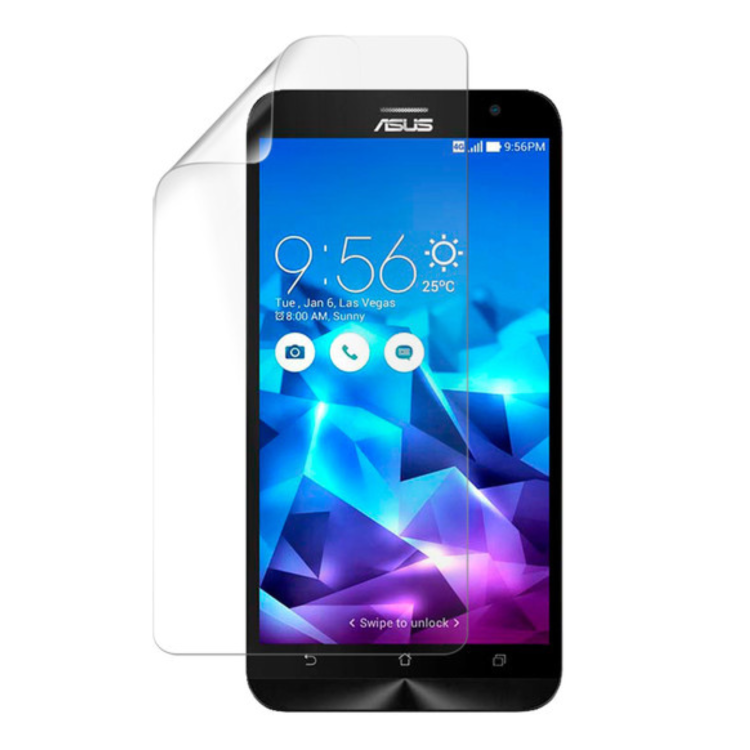 Hydrogel screen protector for Asus Zenfone 2 Deluxe ZE551ML by 9eight5, showing a transparent film fitting the phone screen.