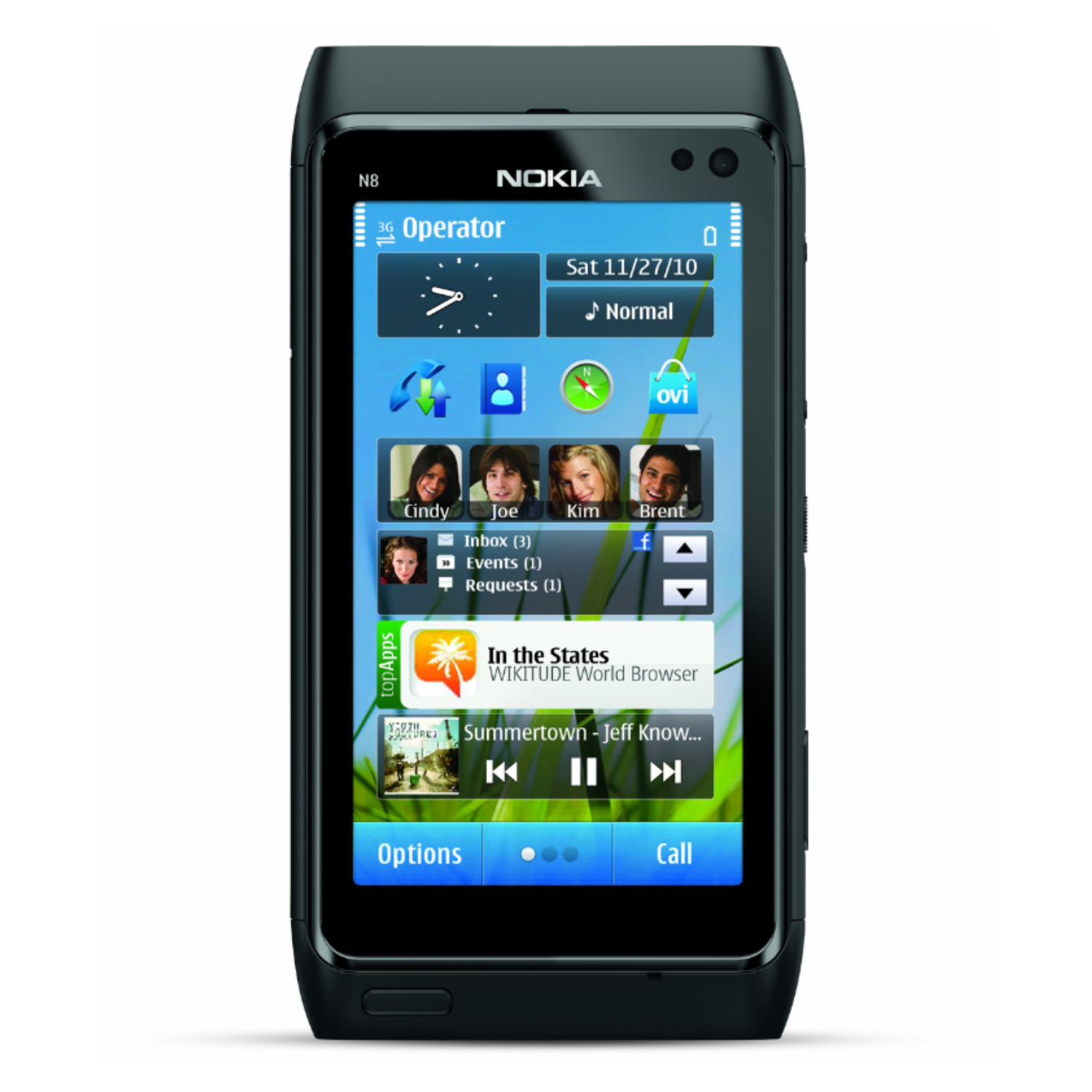 9eight5 Hydrogel screen protector for Nokia N8, showing the clear, flexible film covering the phone screen to protect against scratches.
