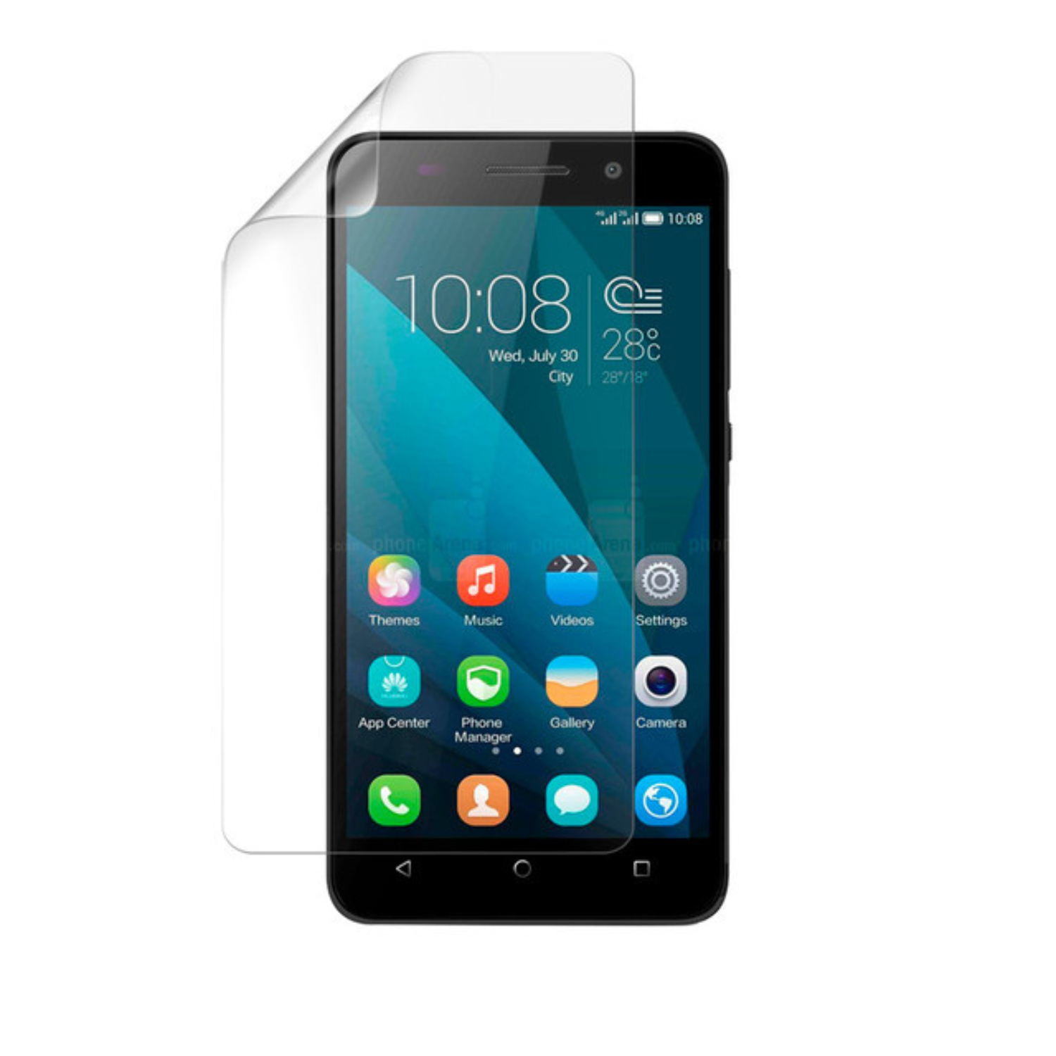 Hydrogel screen protector for Honor 4X 2014 by 9eight5, pack of 2, showing the flexible, clear protective layer on a smartphone screen.