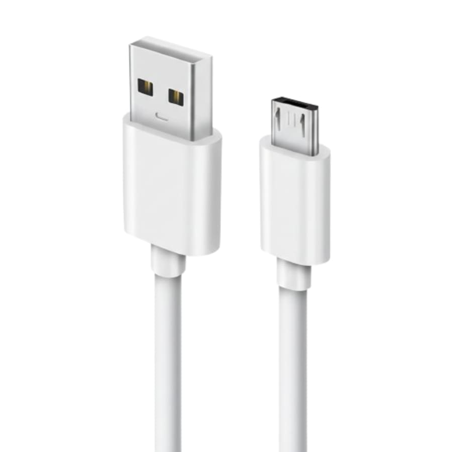 White 1m USB-A to Micro-USB charger cable for Sony SmartWatch 2 and 3, shown coiled with connectors visible.