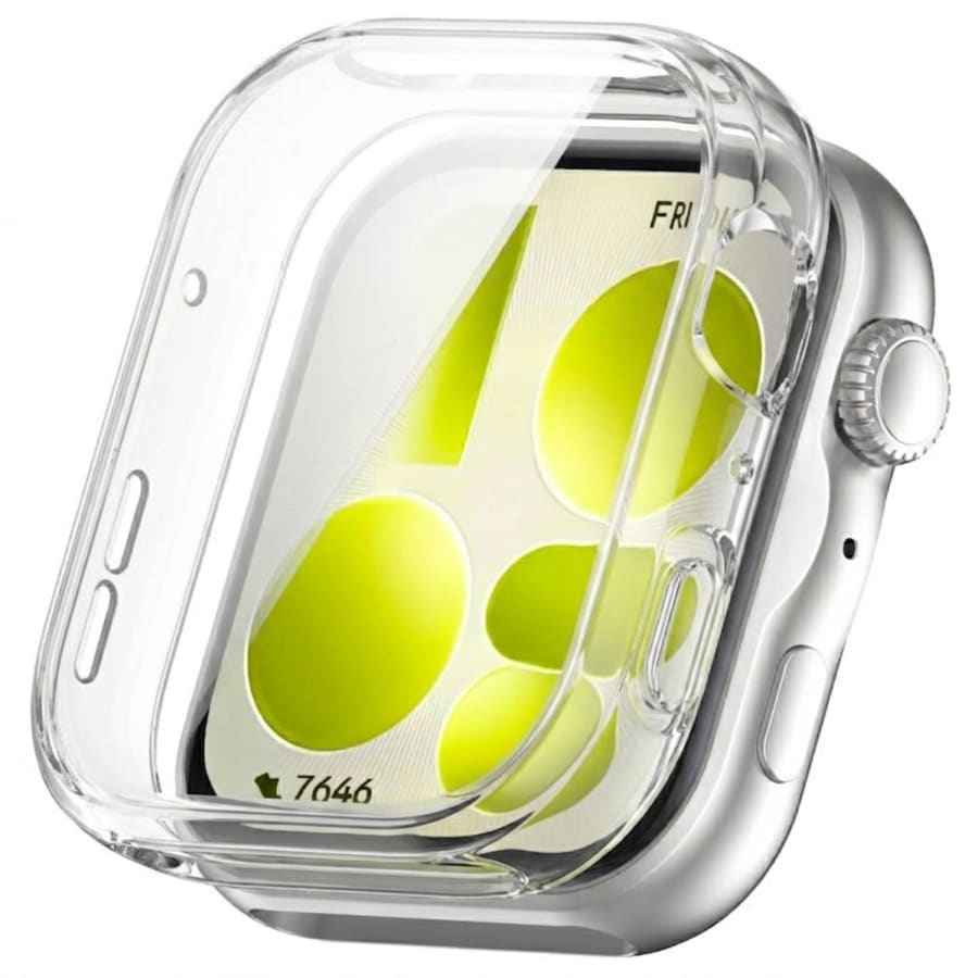 Clear protective case for Huawei Watch Fit 5 with screen protector, showcasing a sleek, transparent design for screen protection.