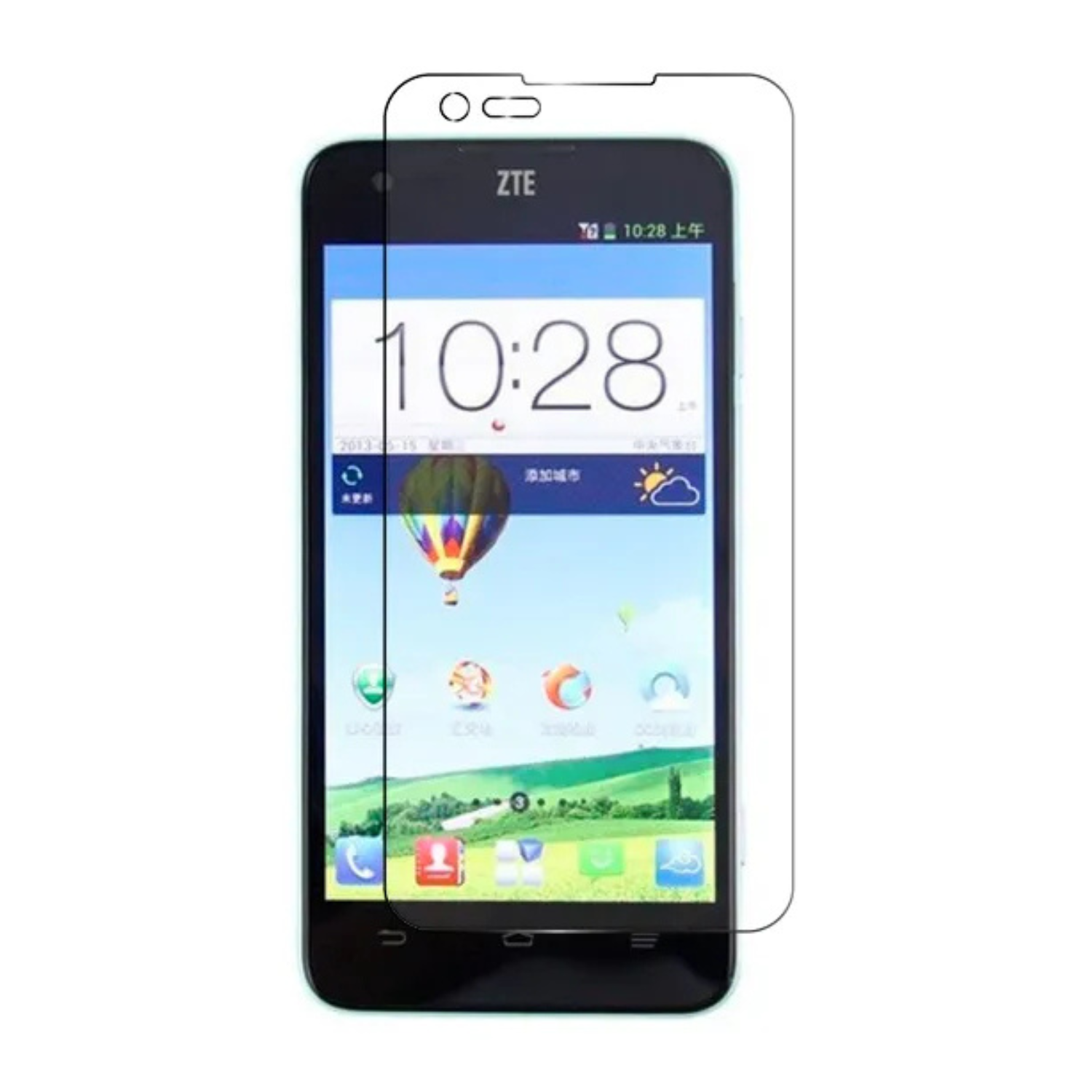 9eight5 Hydrogel screen protector for ZTE Geek V975, showing a clear, flexible film covering the device screen.