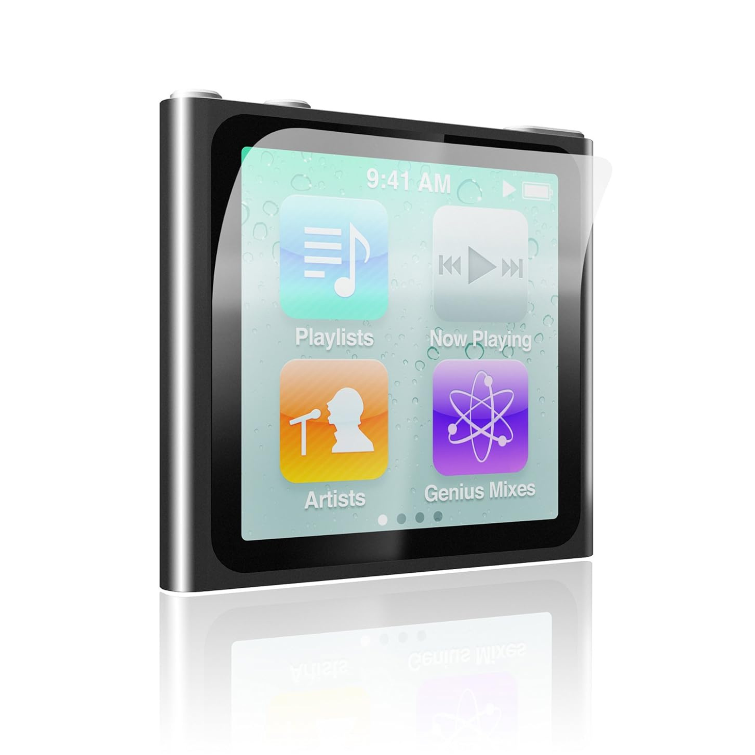 Hydrogel screen protector for iPod Nano 6th Generation by 9eight5, showing the clear film fitting over the device screen.