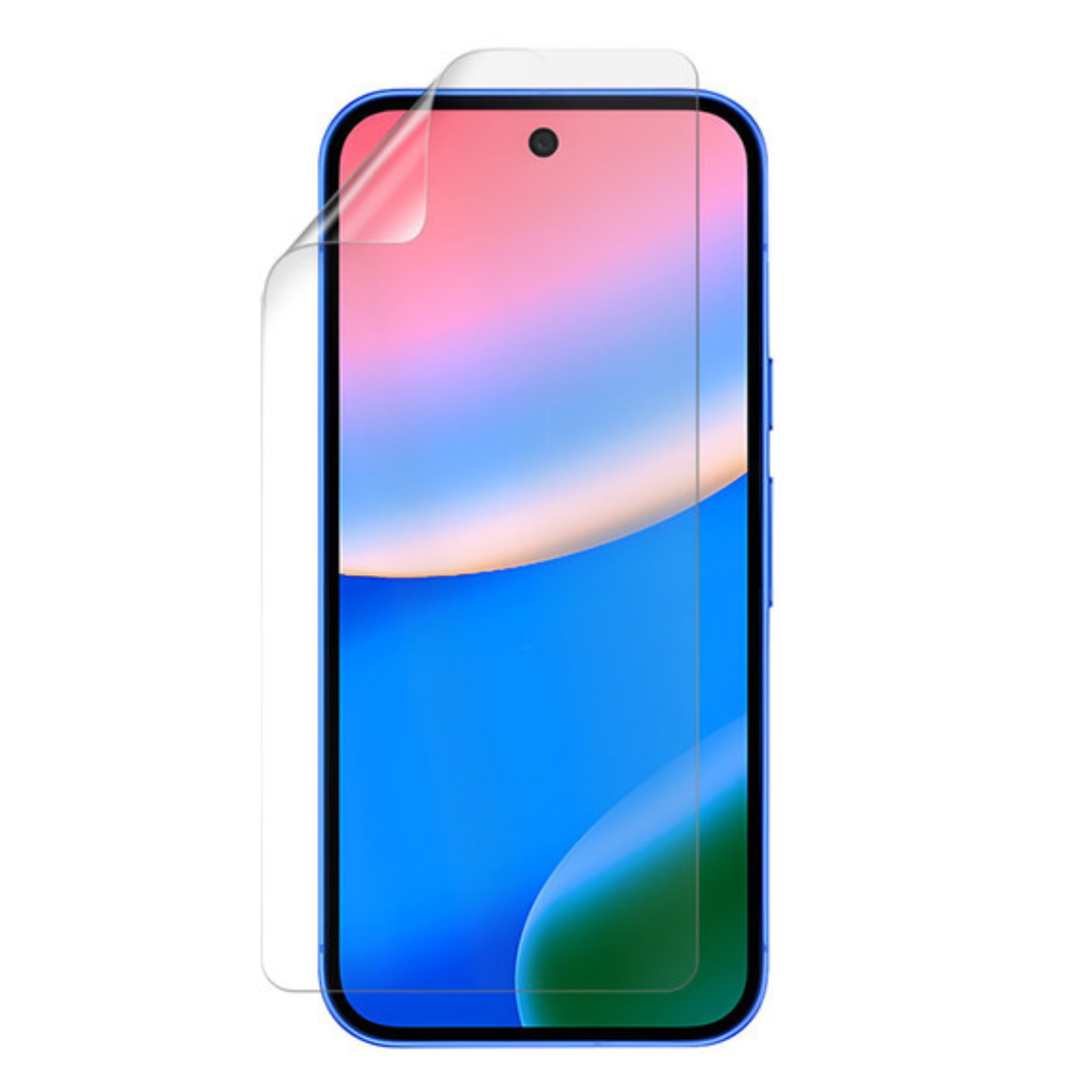 9eight5 hydrogel screen protector for Google Pixel 10, clear and thin, shown fitting over the phone screen with precise edges