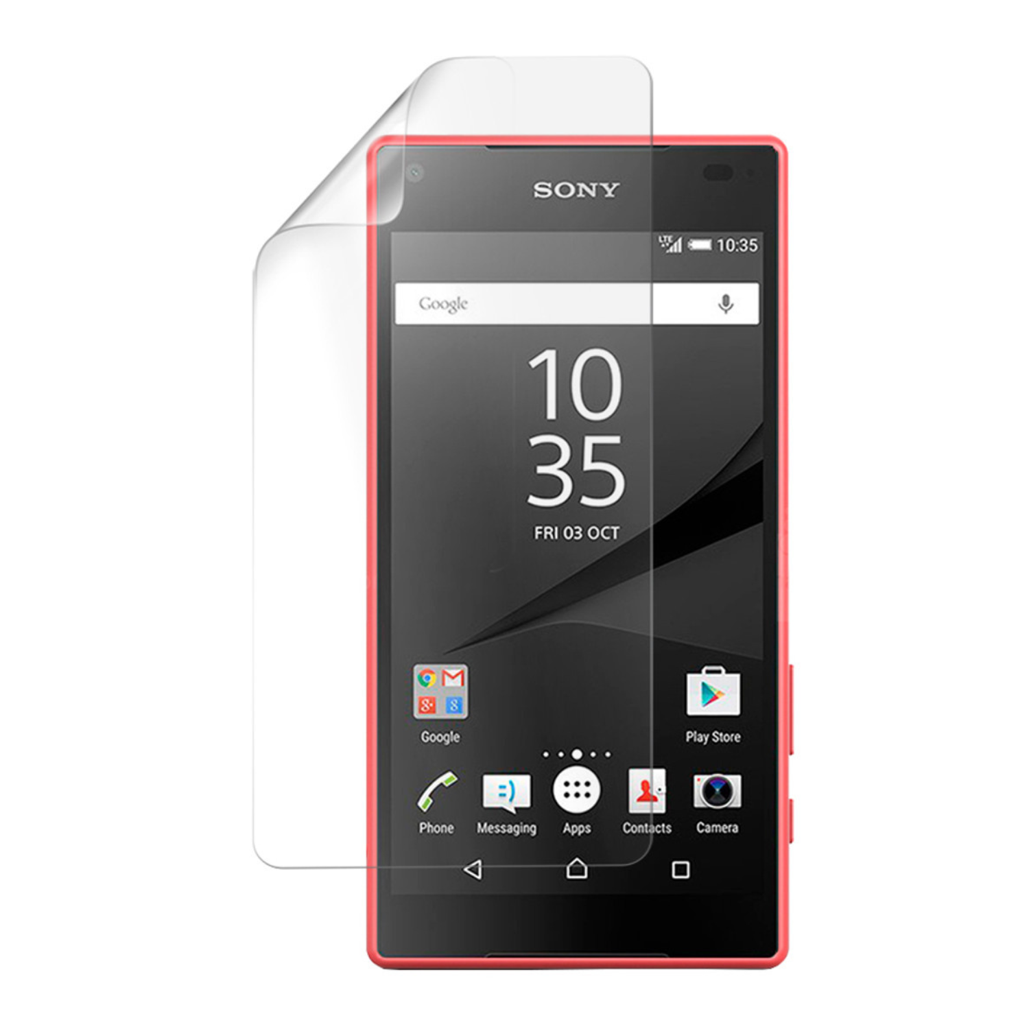 Clear hydrogel screen protector for Sony Xperia Z5 Compact by 9eight5, showing the transparent protective film on the phone screen.