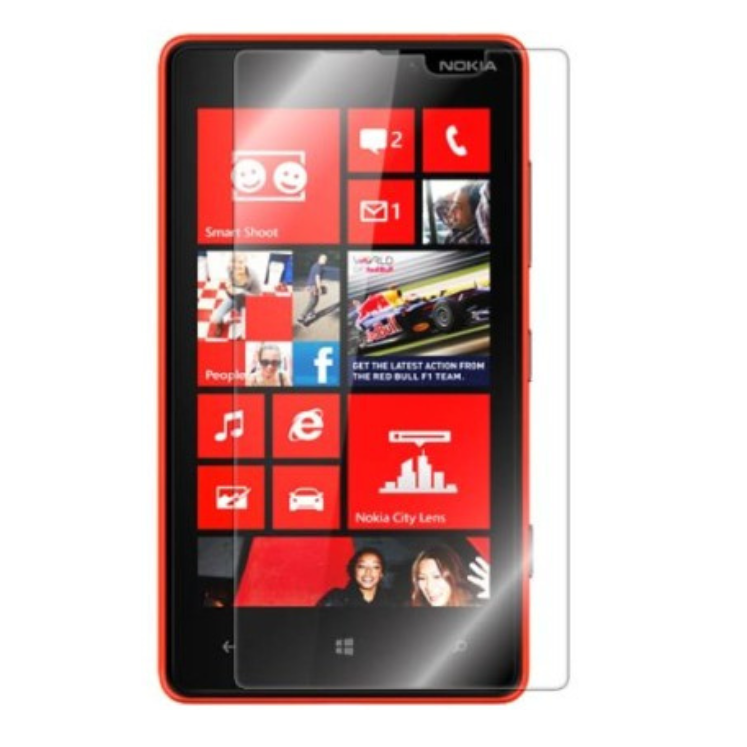Hydrogel screen protector for Nokia Lumia 820 by 9eight5, showing a clear, flexible film covering the phone screen.
