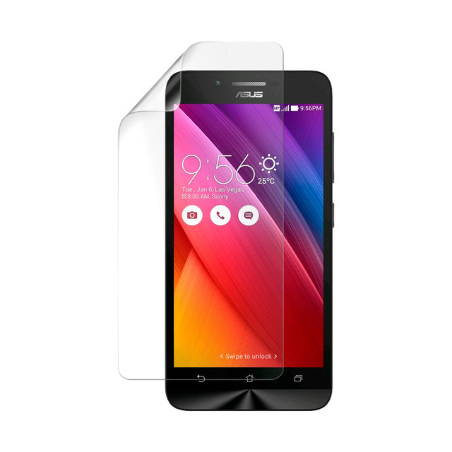 Clear hydrogel screen protector for Asus Zenfone Go ZC500TG by 9eight5, shown applied on a smartphone screen.