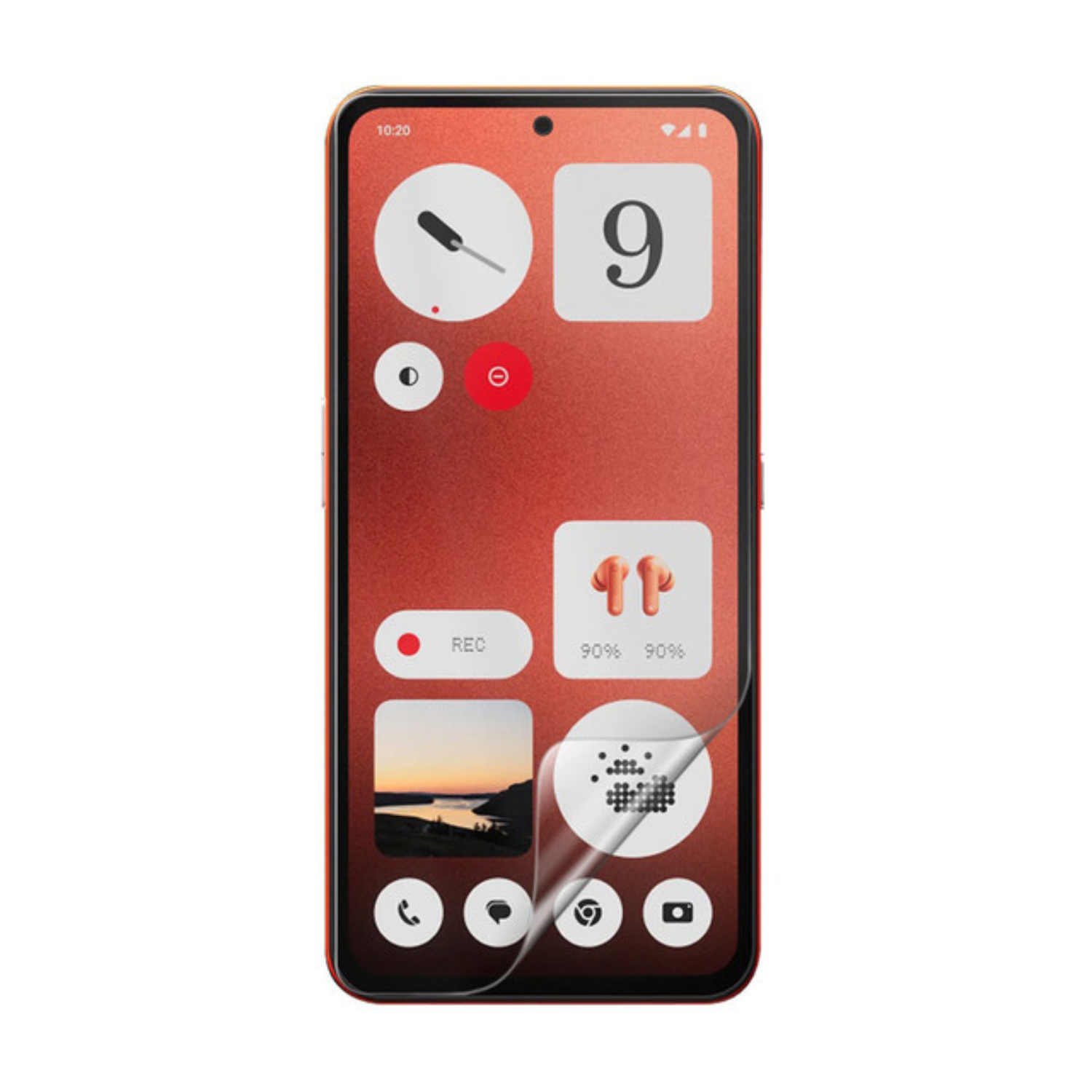 Two 9eight5 Hydrogel Screen Protectors for Nothing CMF Phone 1, clear, flexible protection visible on smartphone screen.