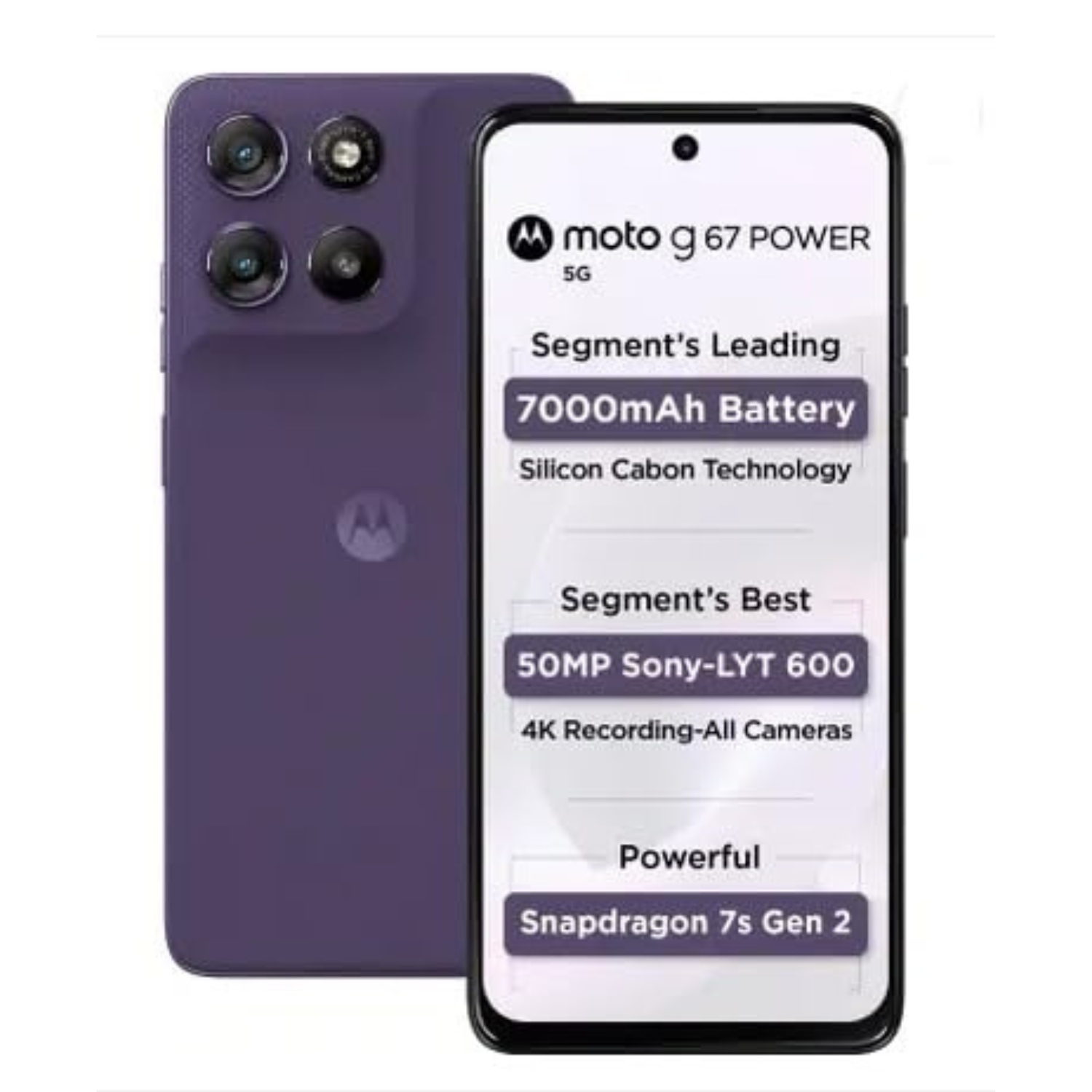 Two 9eight5 hydrogel screen protectors for Moto G67 Power 5G smartphone, showing clear, flexible, protective film on device screen.